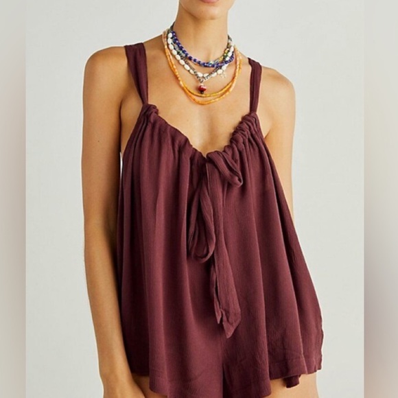 Free People Chase The Sun Shortall Romper Plum Purple - Picture 2 of 9